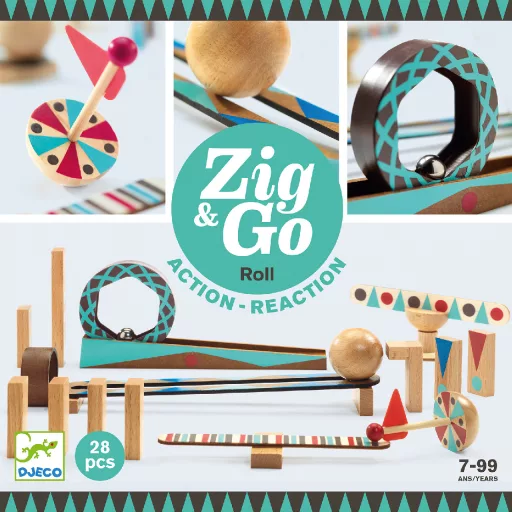 Djeco Építőjáték - Sokasodó gördülő, 28 db-os - Zig & Go - Roll