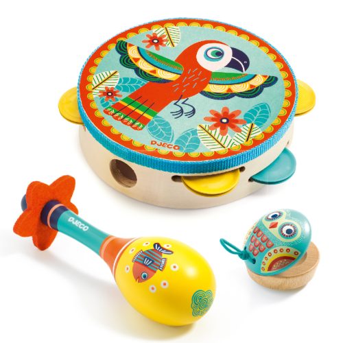 Djeco Játékhangszer készlet - Tambourine, maracas, castanet