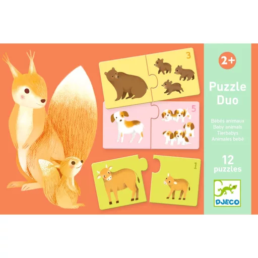 Djeco Párosító puzzle - Kié a kölyök, 24 db-os - Baby animals