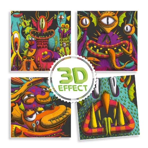 Djeco Festés és színezés filctollal - Viccesen Furi 3D - Funny Freaks 3D