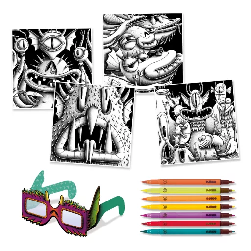 Djeco Festés és színezés filctollal - Viccesen Furi 3D - Funny Freaks 3D