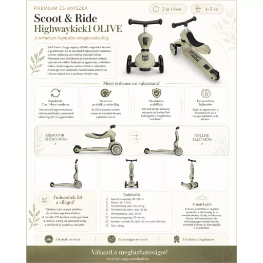 Scoot and Ride Highwaykick1. 2 in 1 kismotor/roller Olive