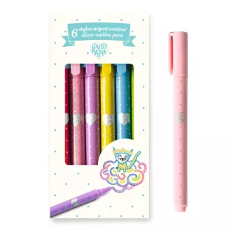   Djeco Kontúrtoll készlet - Ezüst, 6 db-os - 6 silver outline pens