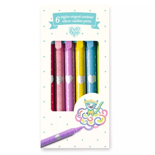 Djeco Kontúrtoll készlet - Ezüst, 6 db-os - 6 silver outline pens