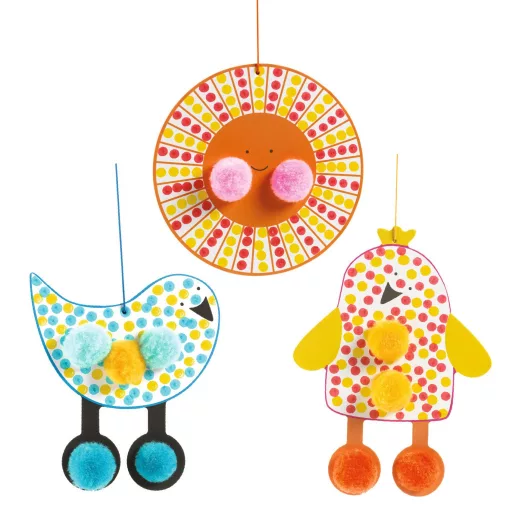 Djeco Képszínezés pöttyökkel és pompomokkal - Fenn az égen - Dots and Pompoms – In the Sky