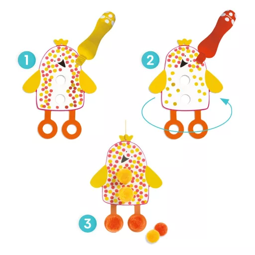 Djeco Képszínezés pöttyökkel és pompomokkal - Fenn az égen - Dots and Pompoms – In the Sky