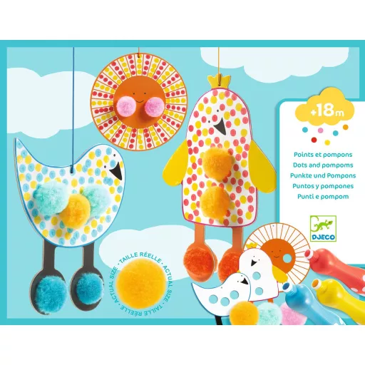 Djeco Képszínezés pöttyökkel és pompomokkal - Fenn az égen - Dots and Pompoms – In the Sky