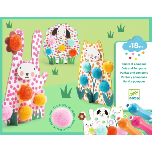 Djeco Képszínezés pöttyökkel és pompomokkal - Lenn a fűben - Dots and Pompoms – In the Grass