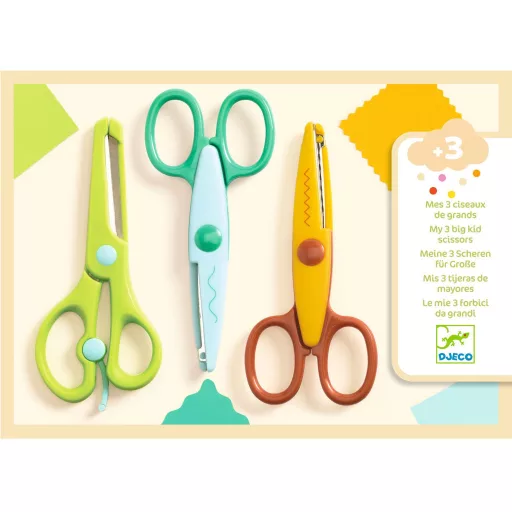 Djeco Kreatív eszközök - 3 olló: sima, cikk-cakk, hullám - My 3 Big Scissors!