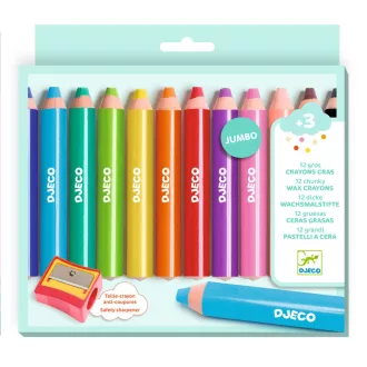   Djeco Kreatív eszközök - Vastag viaszceruza, 12 szín - 12 chunky wax crayons