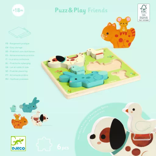 Djeco Formaillesztő és toronyépítő - Játékos barátok - Puzz & Play Friends