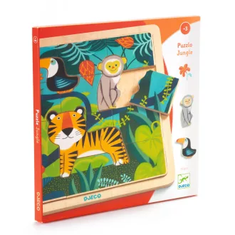   Djeco Fa puzzle - Dzsungel puzzle, 12+3 db-os - Puzzlo Jungle