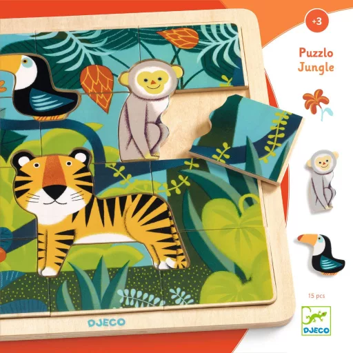Djeco Fa puzzle - Dzsungel puzzle, 12+3 db-os - Puzzlo Jungle