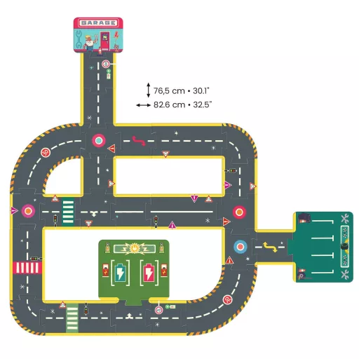Djeco CRAZY MOTORS autópálya - Városi kőrút - City circuit - Giant puzzle - 26 pcs