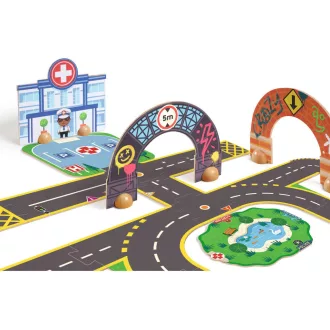   Djeco CRAZY MOTORS autópálya - Városi úthálózat épület elemekkel - Puzzl'Up City-Giant- 33 pcs