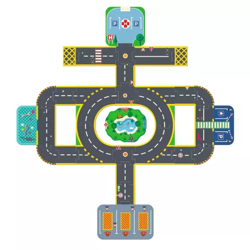 Djeco CRAZY MOTORS autópálya - Városi úthálózat épület elemekkel - Puzzl'Up City-Giant- 33 pcs