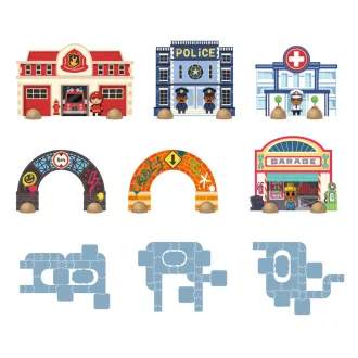   Djeco CRAZY MOTORS autópálya - Városi úthálózat épület elemekkel - Puzzl'Up City-Giant- 33 pcs