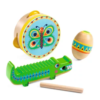   Djeco Játékhangszer - Tamburin, maracas, guiro - Set of percussions: tambourine, maracas, guiro