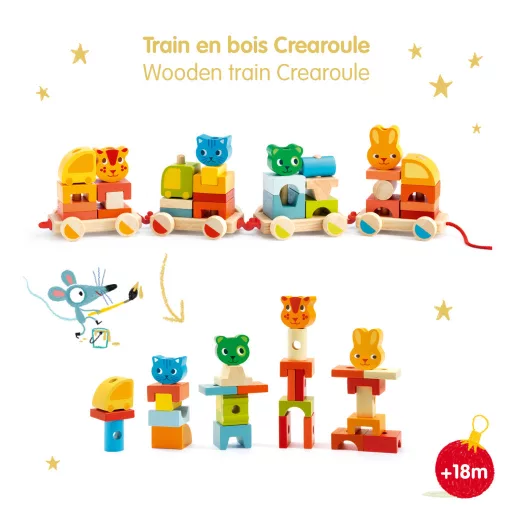 Djeco Húzható- és építőjáték - Kisvonat, 34 db-os - Créaroule, my little train