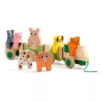   Djeco Húzható- és építőjáték - Tanyasi vonat, 4 vagon + 7 állat - Trainimo Farm