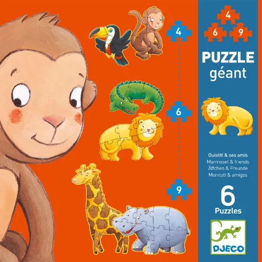 Djeco Óriás puzzle - Marmoset és barátai, 4-6-9 db-os - Marmoset and friends