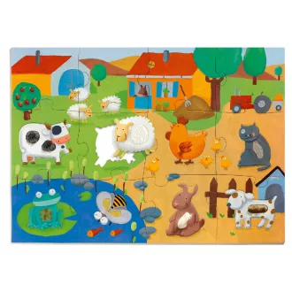   Djeco Óriás puzzle - Tanyasi állatsimogató, 12+8 db-os - Tactile farm puzzle
