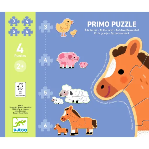 Djeco Primo puzzle - A farmon, 3-4-5-6 db-os - At the farm