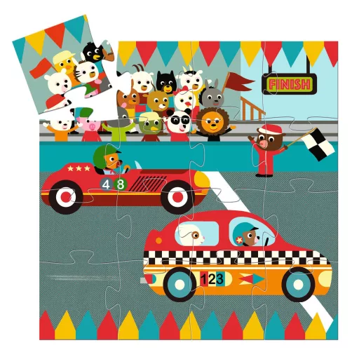 Djeco Formadobozos puzzle - Versenyautó, 16 db-os - The racing car