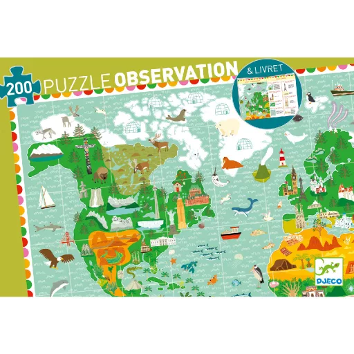 Djeco Megfigyeltető puzzle - Lenyűgöző világ, 200 db-os - A round the world + booklet
