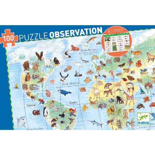 Djeco Megfigyeltető puzzle - Föld állatai, 100 db-os - Animals of the earth