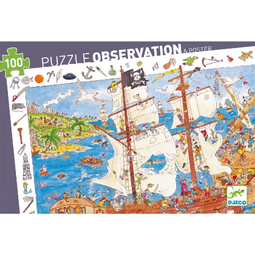 Djeco Megfigyeltető puzzle - Kalózok, 100 db-os - Pirates