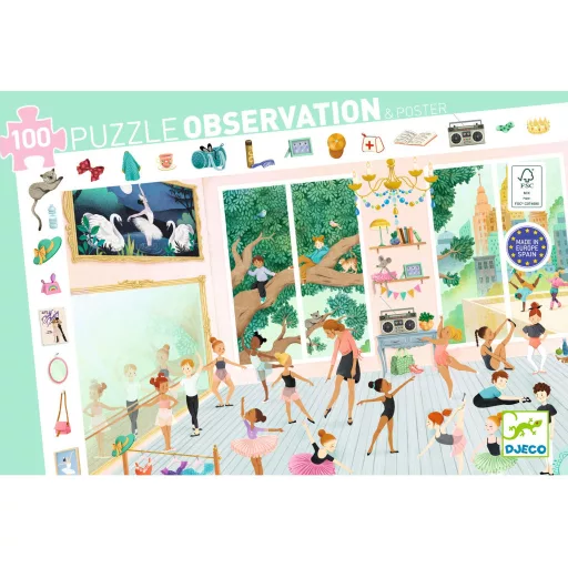 Djeco Megfigyeltető puzzle - Balett iskola, 100 db-os - The dance school