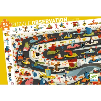   Djeco Megfigyeltető puzzle - Állati autóverseny, 54 db-os - Car rally