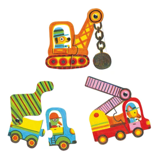 Djeco Párositó puzzle - Munkagépek, 12 db-os - Articulo vehicles