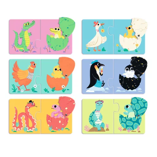 Djeco Párosító puzzle - Kié a tojás, 12 db-os - Funny eggs