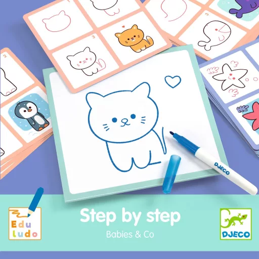 Djeco Rajzolás lépésről lépésre - Állatkölykök - Eduludo Step by step Babies and Co