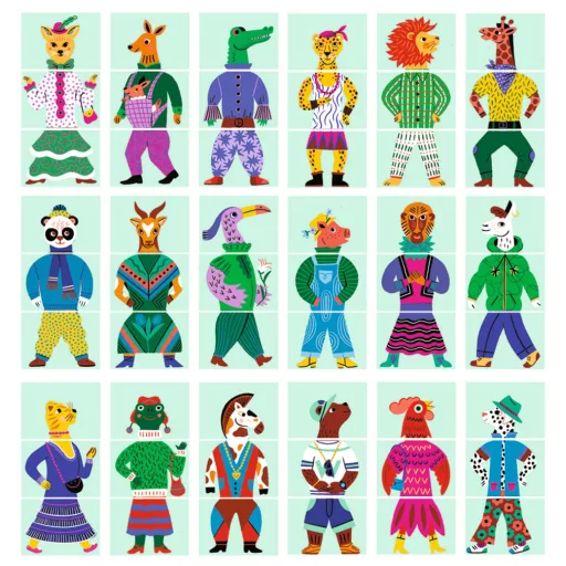 Djeco Fejlesztő játék - Állatdivat, 54 db-os - Eduludo Mix and Match Modanimo
