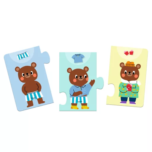 Djeco Sorozatkirakó puzzle - Mackó öltözködik, 10 db-os - Teddy dresses up