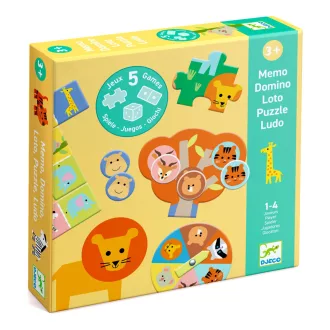   Djeco Társasjáték - 5 az 1-ben, Vadállatok - Wild animals, 5 GAMES