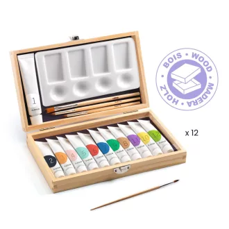   Djeco Művészeti műhely - Festő készlet - 12 Gouaches - Artist’s box