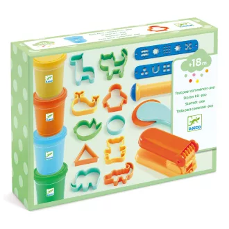   Djeco Gyurmaformázó készlet - Minden a gyurmázás kezdéséhez, 4 szín + 21 eszköz - Everything you need to start