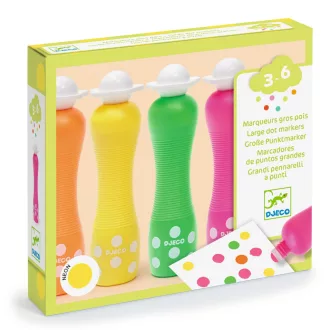   Djeco Marok filc készlet 4 fluoreszkáló színben - Pontozó színezés - Large dot markers