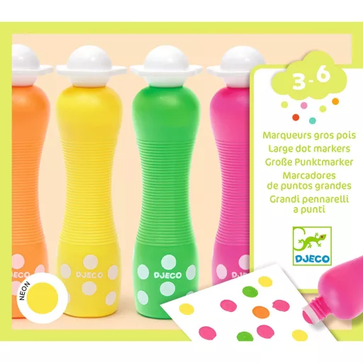 Djeco Marok filc készlet 4 fluoreszkáló színben - Pontozó színezés - Large dot markers