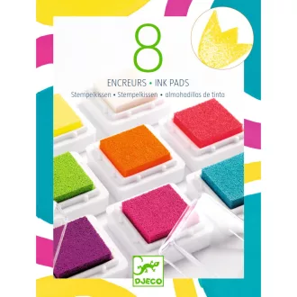   Djeco Kreatív eszközök - Nyomdapárna készlet, 8 pop szín - 8 ink pads and 1 cleaner - pop