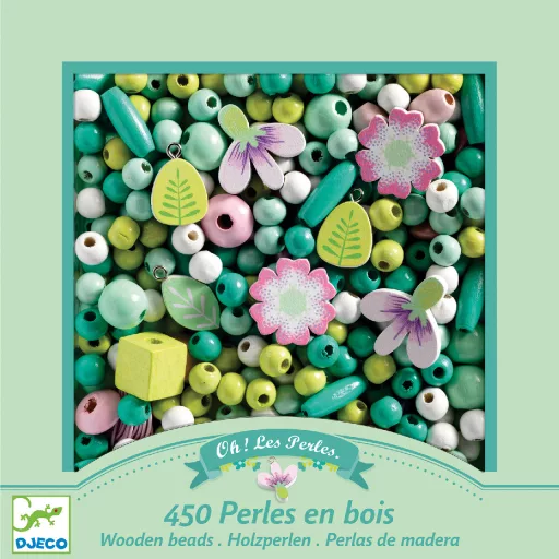 Djeco Fagyöngy készlet - Levelek és virágok - Wooden beads, leaves and flowers