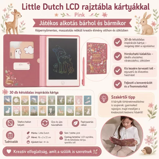 Little Dutch LCD rajztábla kártyákkal - Pink