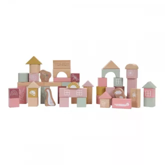 Little Dutch fa építőkocka 50 db - pink