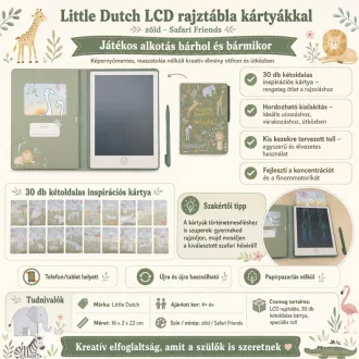   Little Dutch LCD rajztábla kártyákkal zöld - Safari Friends
