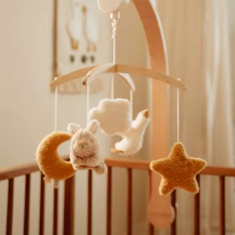   Little Dutch zenélő körforgó natúr fa vázzal - Newborn Naturals