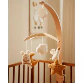   Little Dutch zenélő körforgó natúr fa vázzal - Newborn Naturals